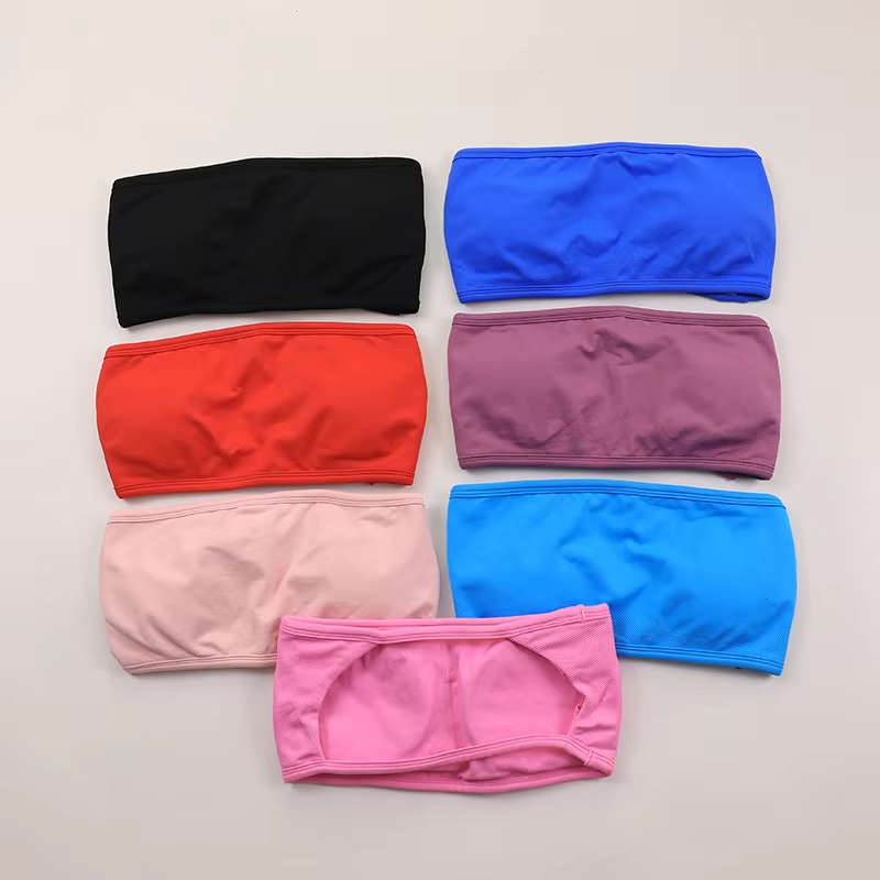 Strapless Bra Backless - 女性用、ストラップ付き、背中が開いたバンダートップス。肩出しデザインの、パッド入りスポーツブラ。ジムやヨガ、ワークアウトに最適な、シームレスなチューブトップ。