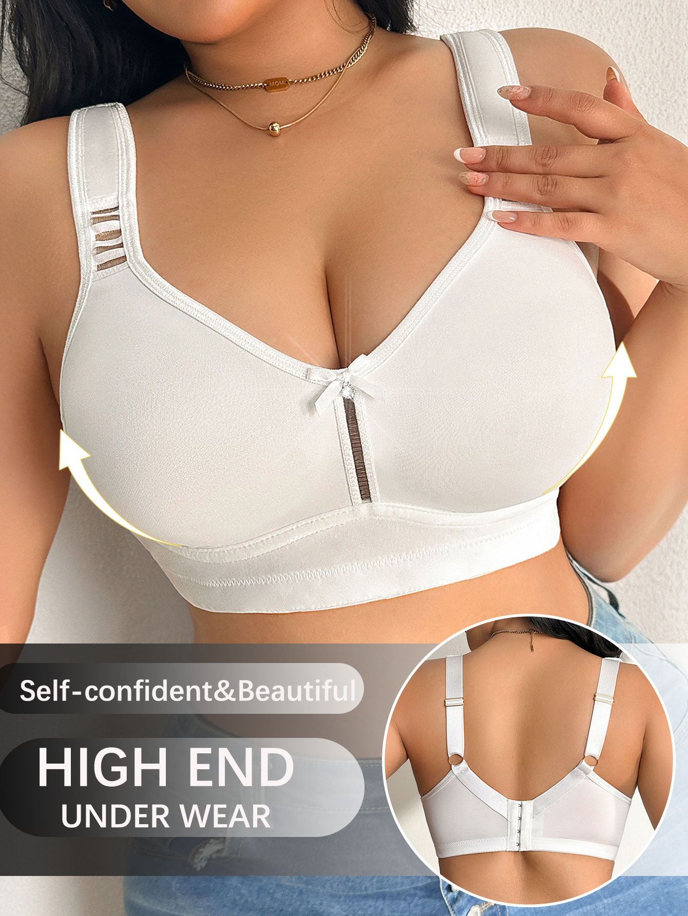プラスサイズ対応、ワイヤーなし、幅広でサポート力のあるストラ - Push Up Bra Padded のレビューと価格