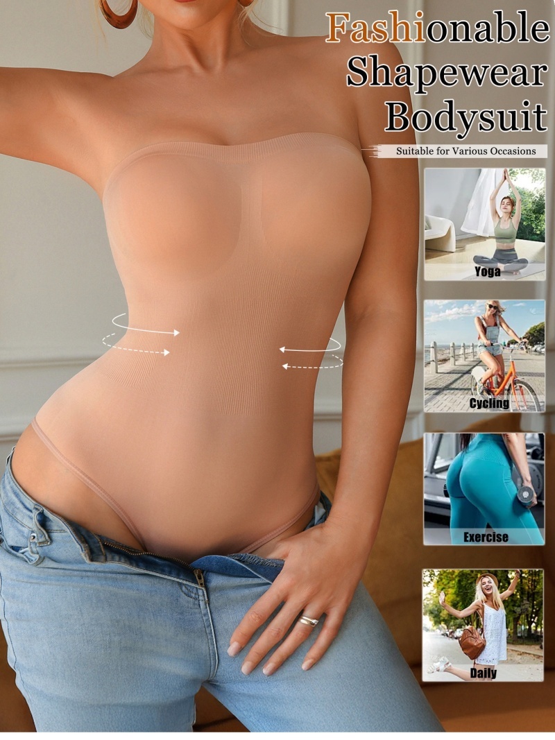 シームレスなストラップレス・シェイプウェア・ボディスーツ。女 - Shapewear Bodysuit Firm のレビューと価格