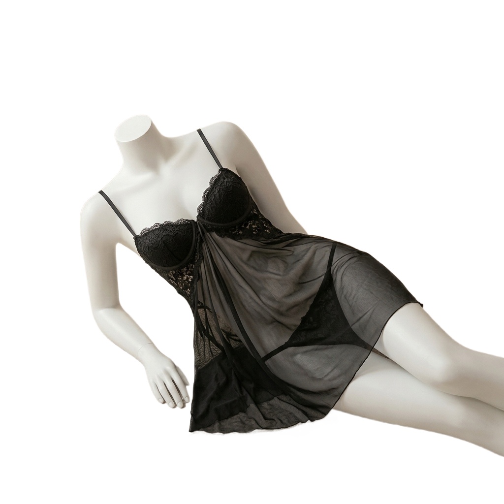 女性用、レースがあしらわれたベビードール風ランジェリー。透け - Babydoll Chemise Night のレビューと価格